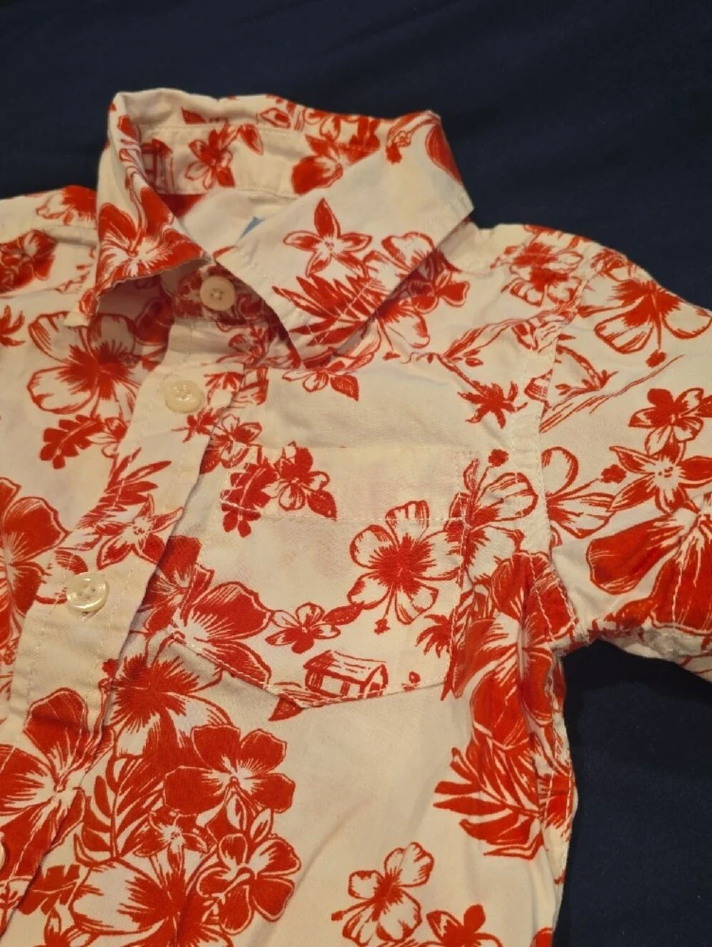 GAP Kids White Short-Sleeve Button-Down with Red Floral Print